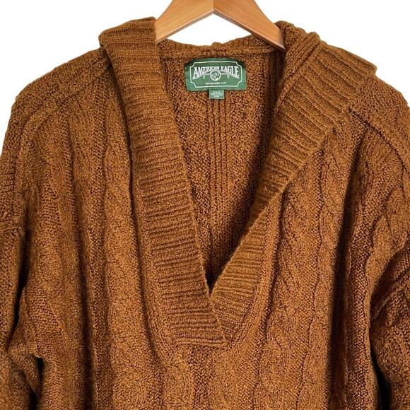 AE Soft & Cozy Oversized Cable Knit Hooded Oversized Sweater in Brown W's Medium - Picture 2 of 6